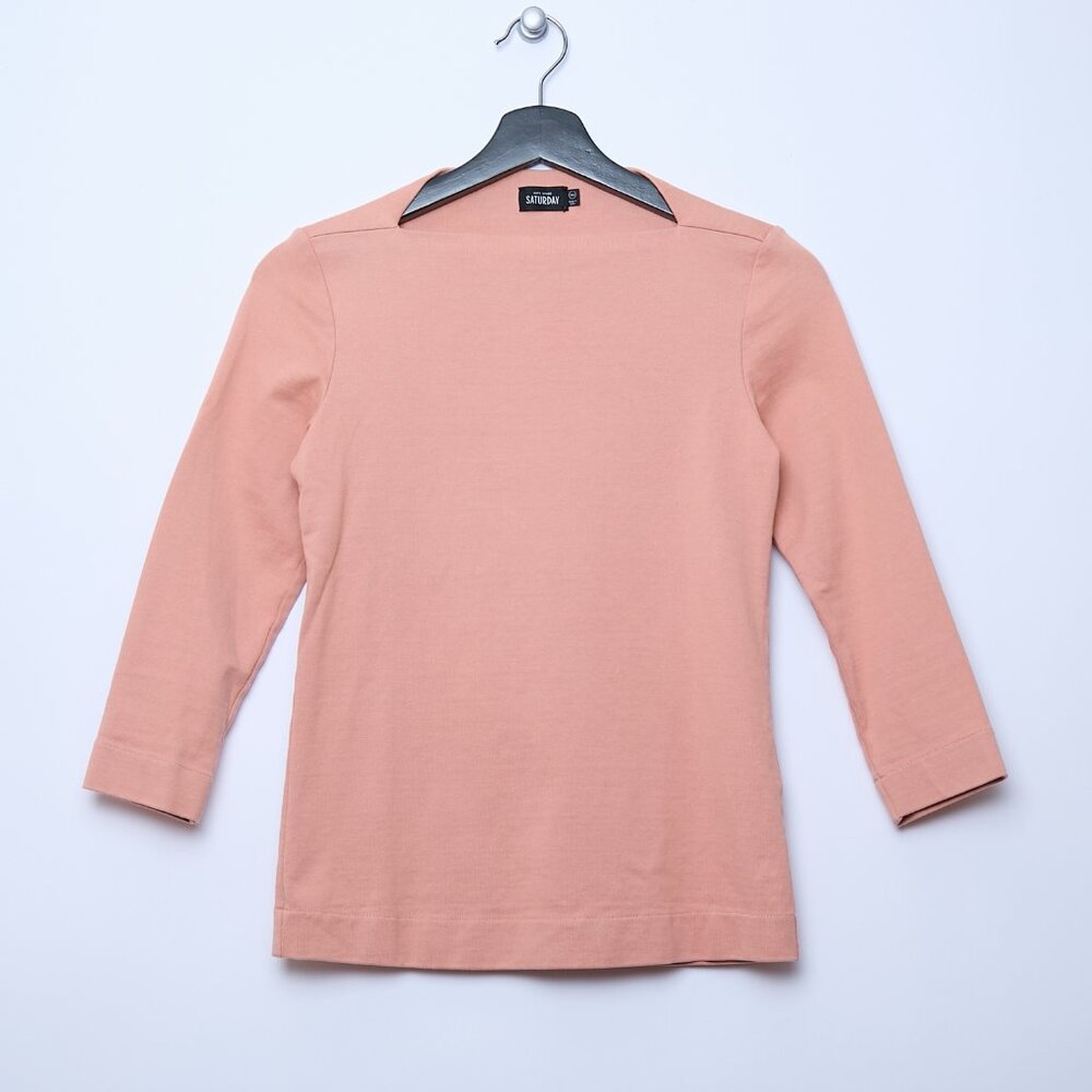 Kate Spade Saturday slip neck 3/4 sleeve top peach XS timeless 100% cotton